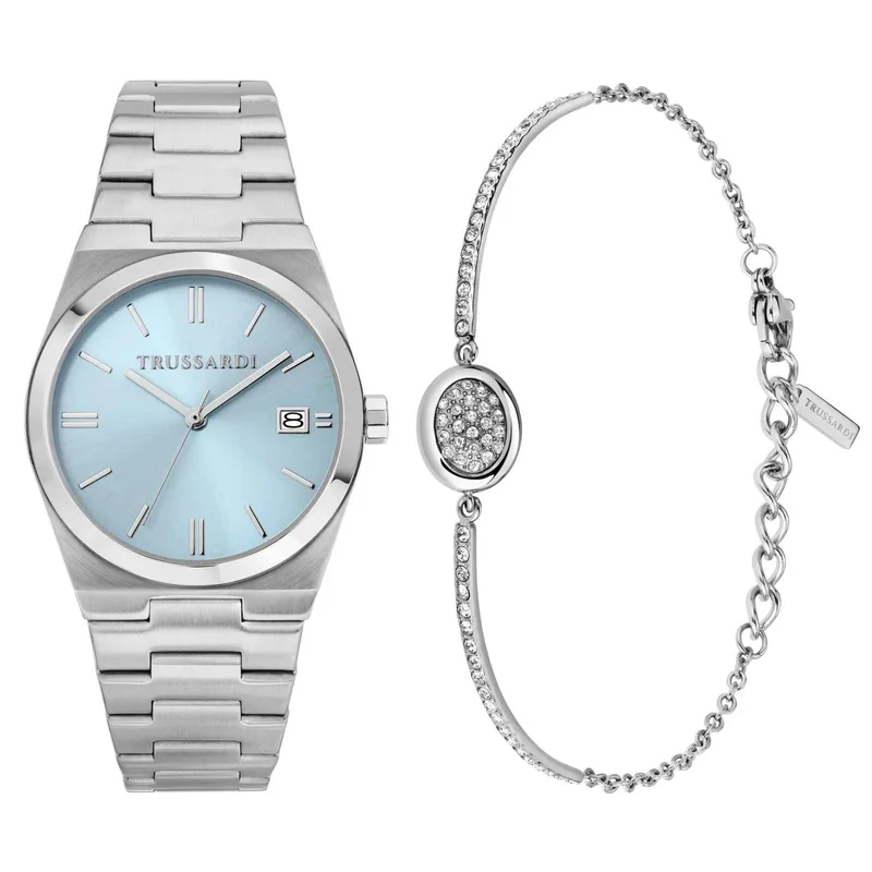 TRUSSARDI T-Milano Gift Set- R2453175501, Silver case with Stainless Steel Bracelet