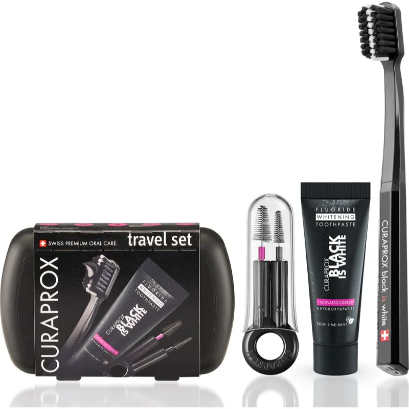 Curaprox Travel Set Black is White σετ ταξιδιού σε δόντια, γλώσσα και ούλα