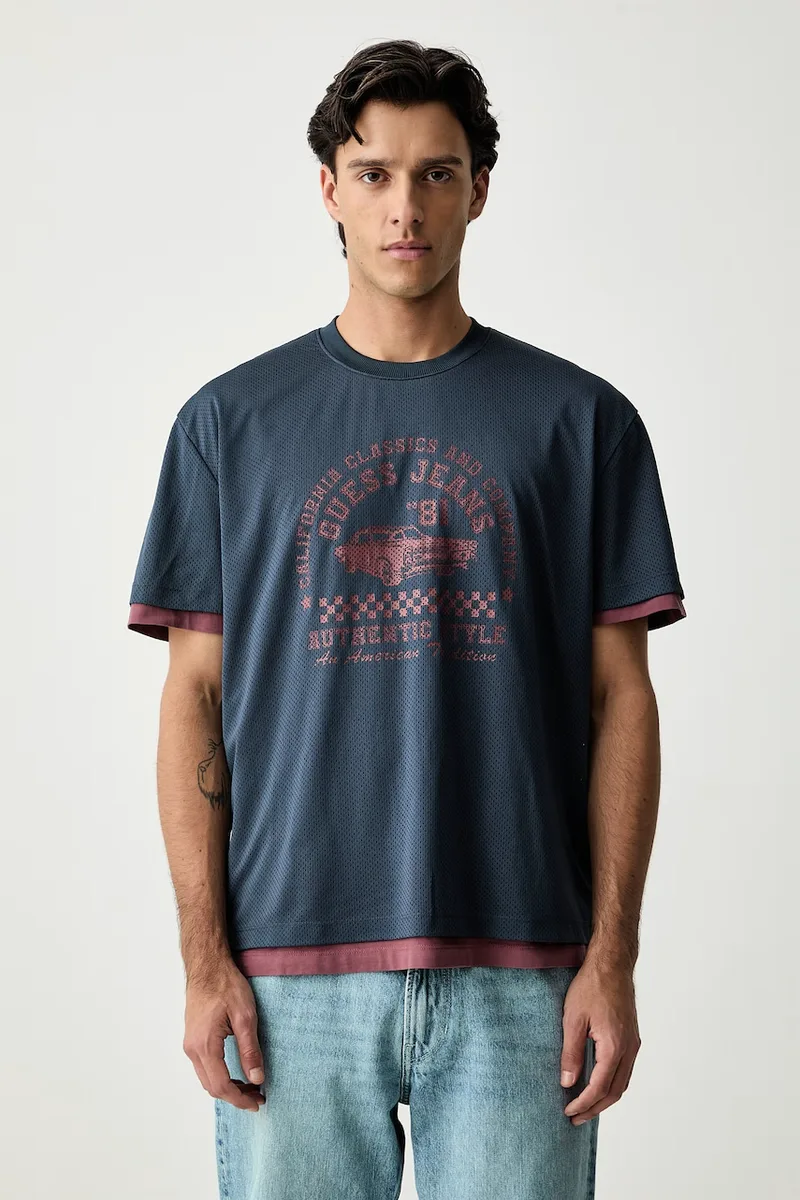 Guess Jeans T-shirt ανδρικό δερμάτινο