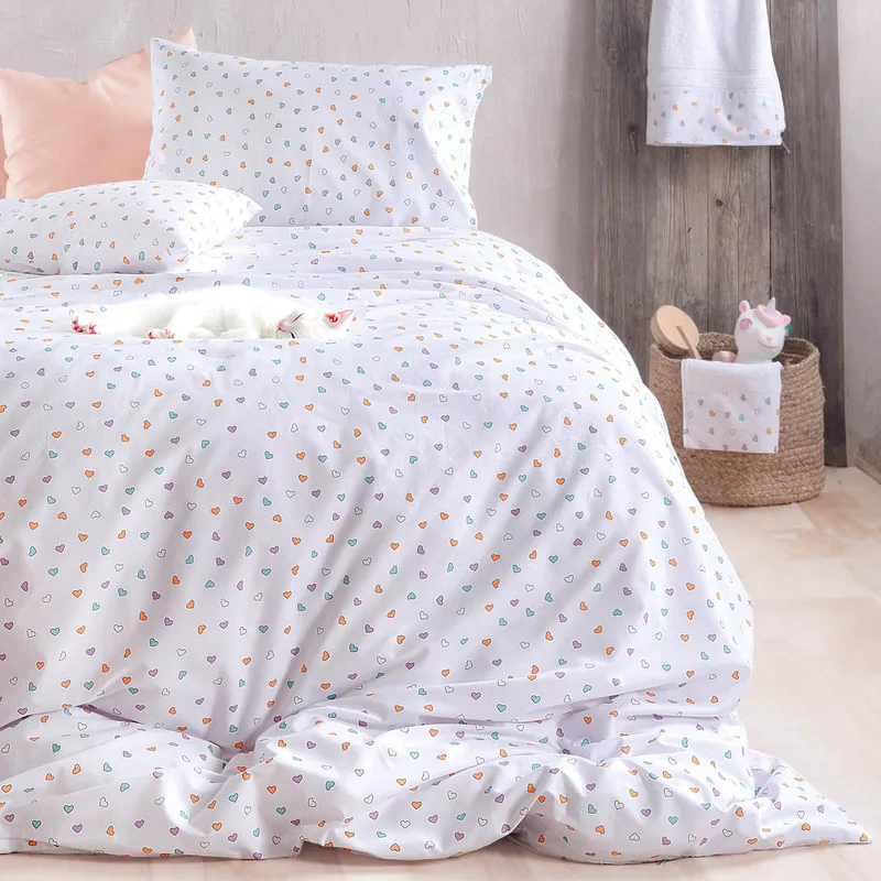 Σετ σεντόνια μονά (160Χ260) TINY HEART WHITE, RYTHMOS HOME