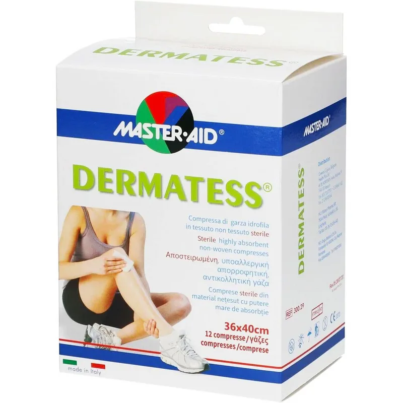 Master Aid Dermatess Gauze Αποστειρωμένες, Υποαλλεργικές, Αντικολλητικές Γάζες Πολλαπλών Χρήσεων 12 Τεμάχια - 36x40cm