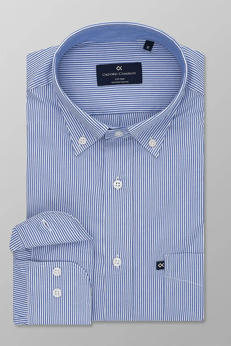 Oxford Company ανδρικό πουκάμισο button down με ριγέ σχέδιο Regular Fit "Sport" - M225-BP10.01 Μπλε Ανοιχτό