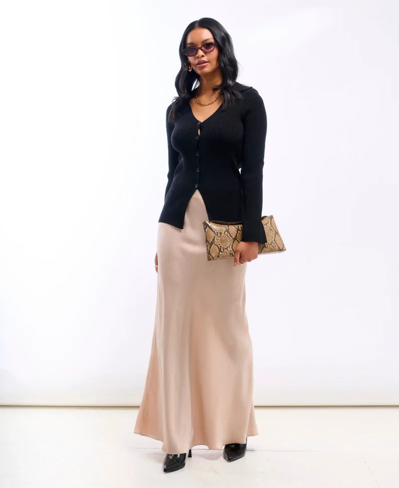 Champagne Satin Maxi Slip Skirt | Size: 10