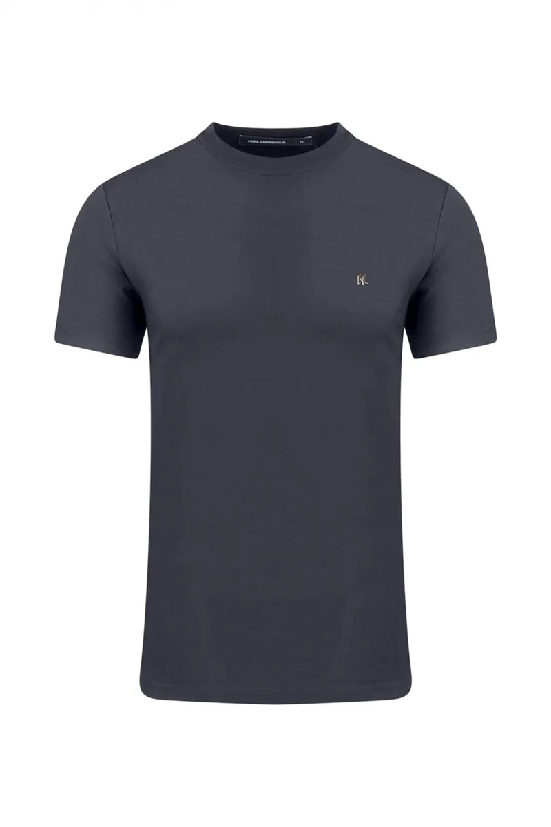 KARL LAGERFELD T-SHIRT CREWNECK METALLIC LOGO ΜΠΛΕ