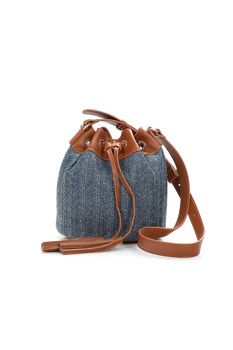 Folli Follie γυναικεία μικρή μπλε τσάντα ώμου από raffia "Rustic Illusion" - BU23R003GU Μπλε