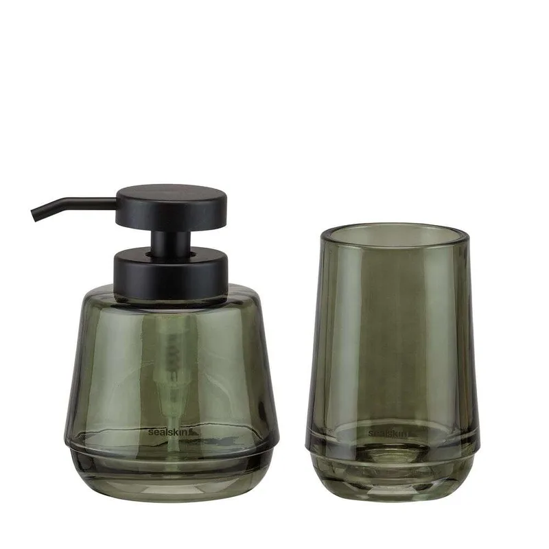 Σετ Ντισπένσερ Με Ποτηροθήκη Γυάλινο 380ml Mood Green Sealskin 800052 (Υλικό: Γυαλί, Χρώμα: Πράσινο ) - sealskin - sl-800052