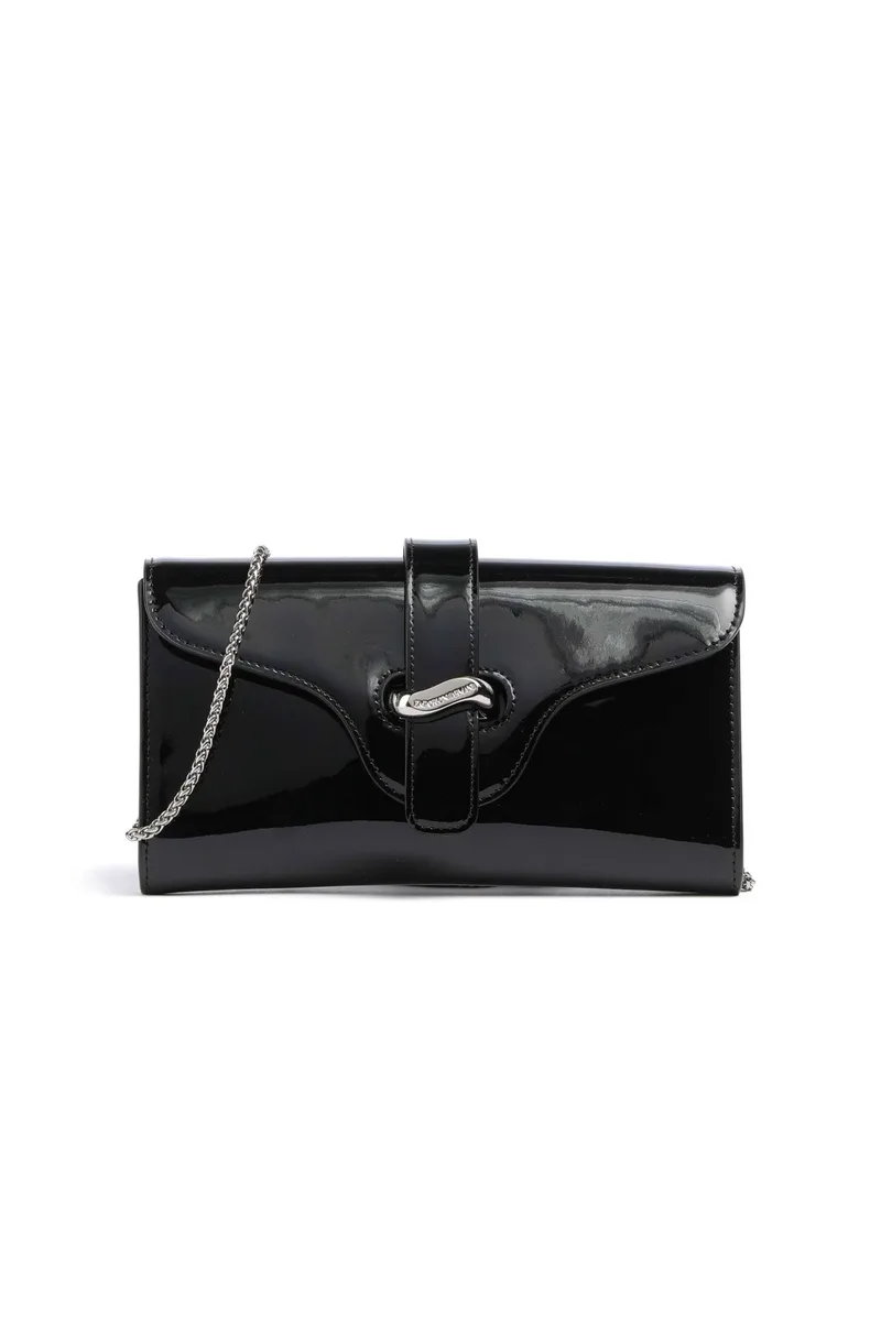 Emporio Armani γυναικεία δερμάτινη τσάντα crossbody λουστρίνι με μεταλλικό λογότυπο - EW004420AF25357 Μαύρο