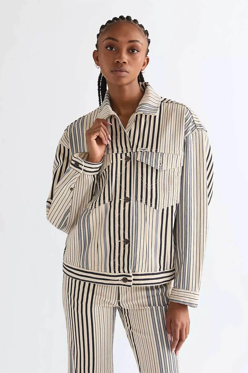 Wrangler® γυναικείο denim jacket με ριγέ σχέδιο Relaxed Fit "Cowgirl" - 112378312 Μπεζ