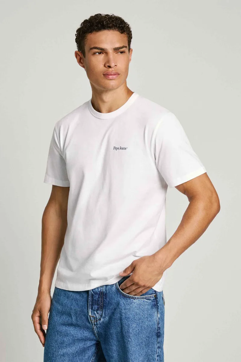 Pepe Jeans ανδρικό T-shirt με graphic logo print στο πίσω μέρος Regular Fit - PM509431 Λευκό