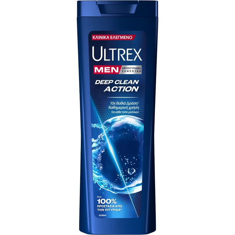 Ultrex Men Deep Clean Action Anti-Dandruff Shampoo Αντιπιτυριδικό Σαμπουάν Καθημερινής Χρήσης για Κάθε Τύπο Μαλλιών με Νιασιναμίδη 225ml