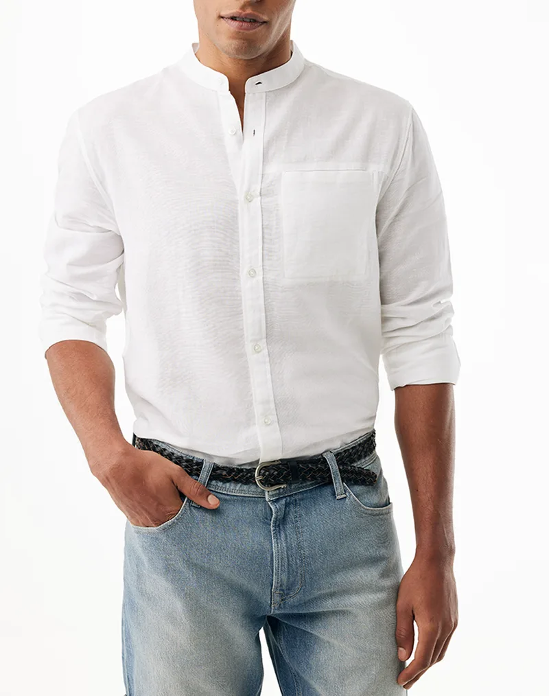 MEXX Mao collar linen shirt MF007202661M-110601 White