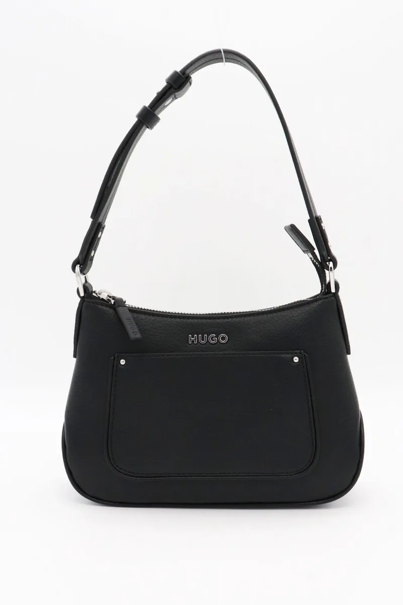 HUGO ΤΣΑΝΤΑ ΩΜΟΥ CAROL HOBO LOGO ΜΕΤΑΛΛΙΚΟ ΘΗΚΗ ΜΠΡΟΣΤΑ ΜΑΥΡΟ