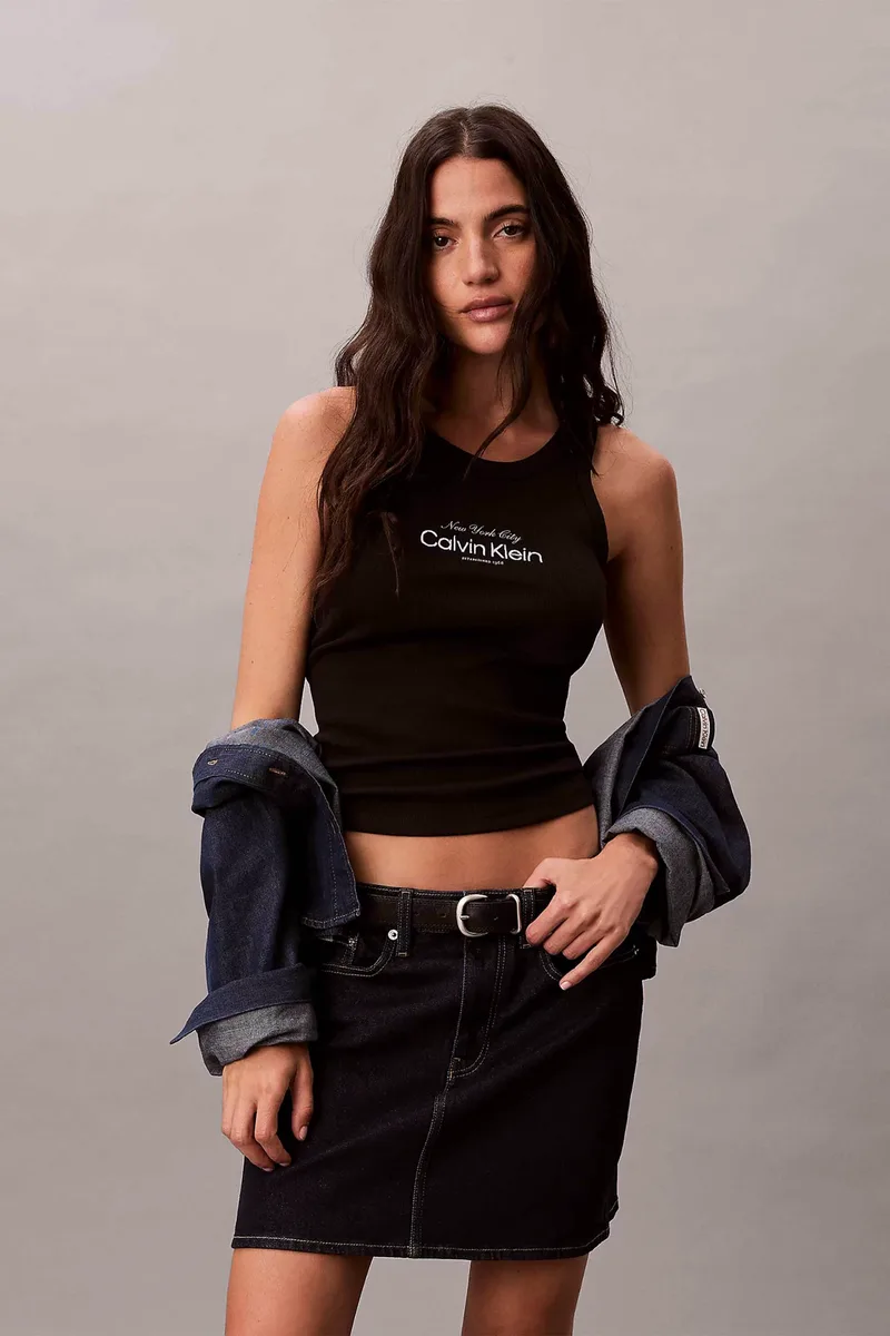 Calvin Klein Jeans γυναικείο τοπ αμάνικο ribbed - LV047F816G Μαύρο