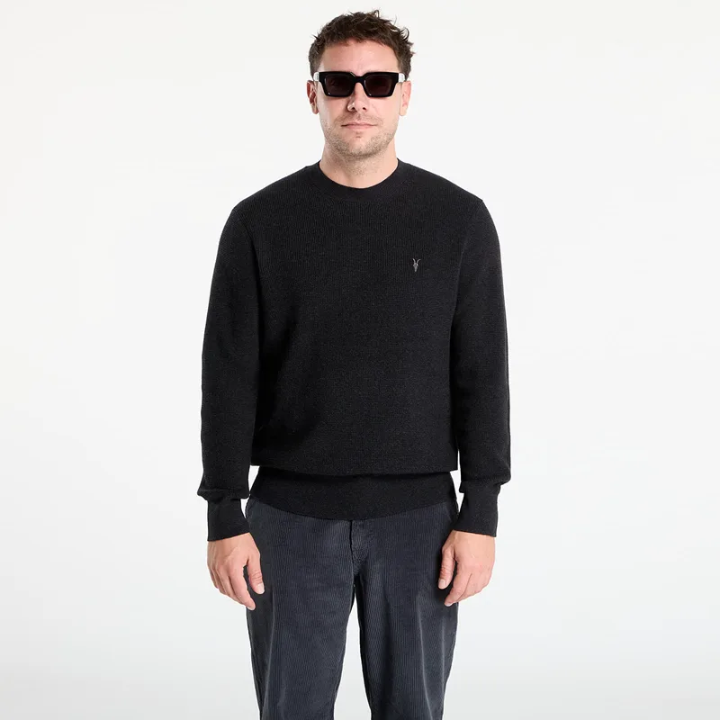 Πουλόβερ AllSaints Aspen Waffle Texture Crew Neck Ramskull Jumper Cinder Black L