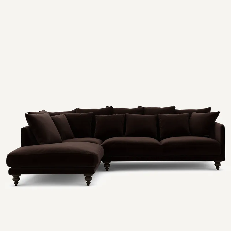 Γωνιακός καναπές από βελούδο Μ206xΠ279xΥ93cm