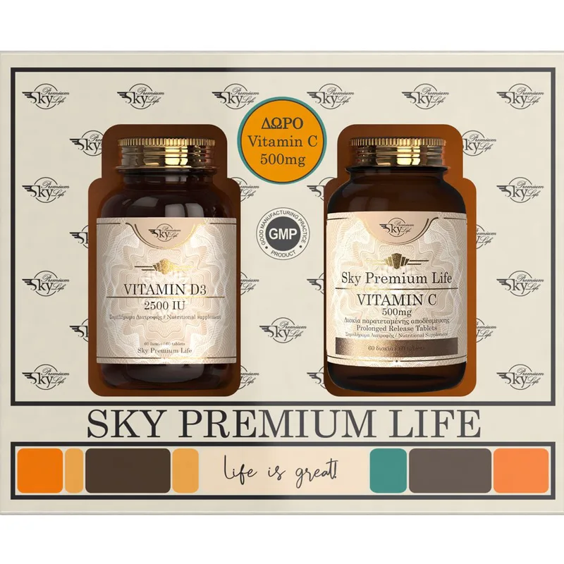 Sky Premium Life Promo Vitamin D3 2500IU, 60tabs & Vitamin C 500mg, 60tabs