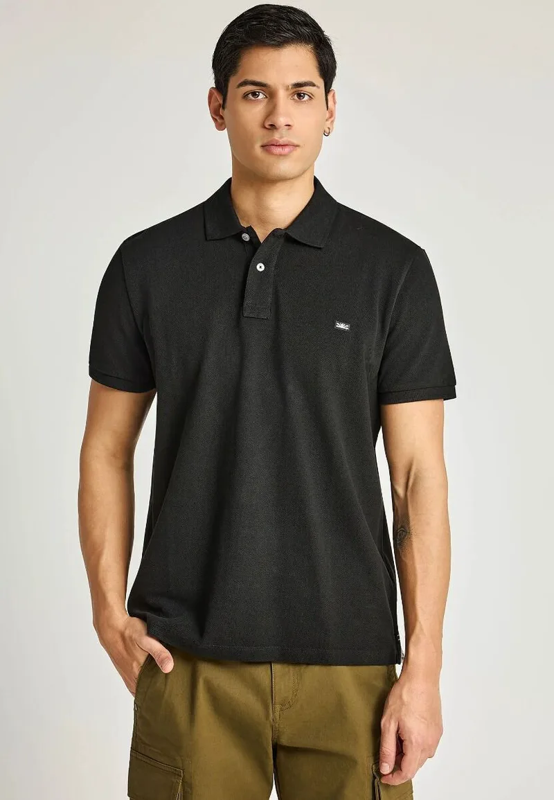 Funky Buddha Ανδρική Essential μπλούζα πόλο από βαμβάκι FBM013-001-113 Μαύρο