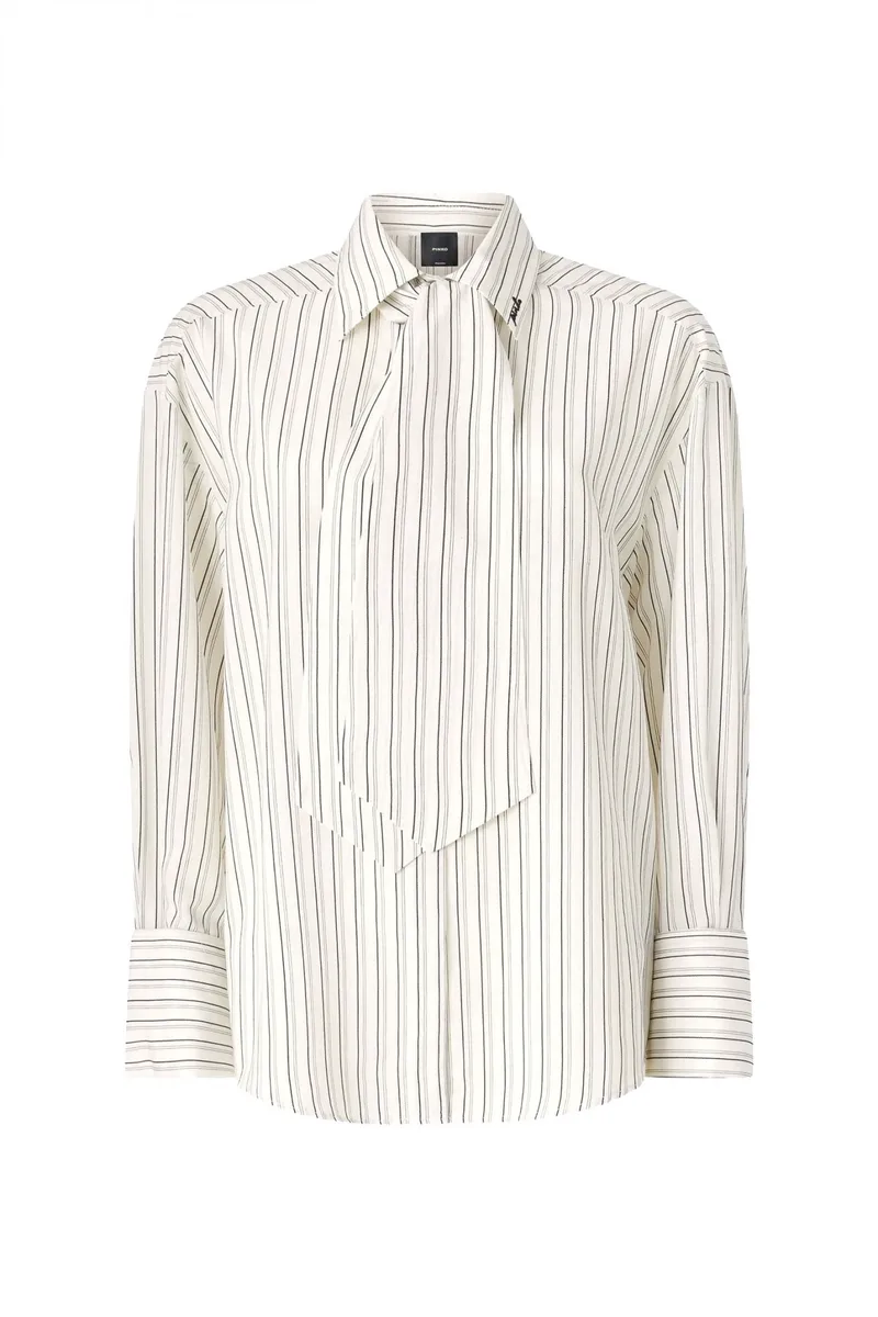 PINKO ΠΟΥΚΑΜΙΣΟ ΓΡΑΒΑΤΑ COLCHICO SHIRT ΡΙΓΑ ΑΣΠΡΟ-ΜΑΥΡΟ