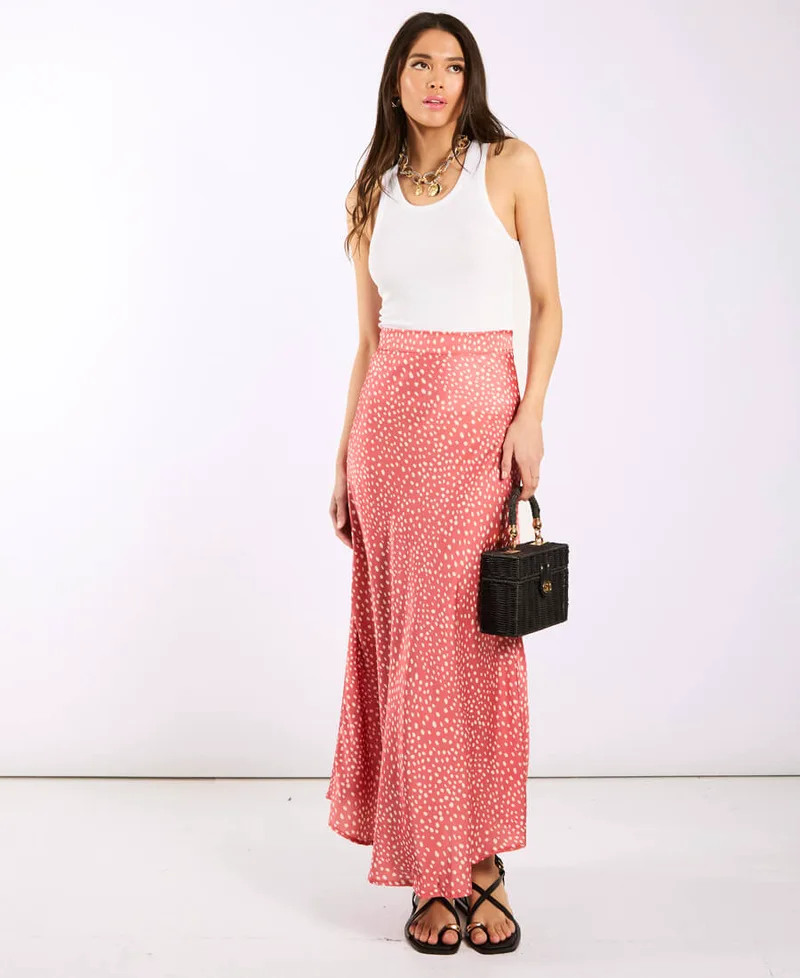 Pink Animal Satin Midi Skirt | Clothing Size: 8