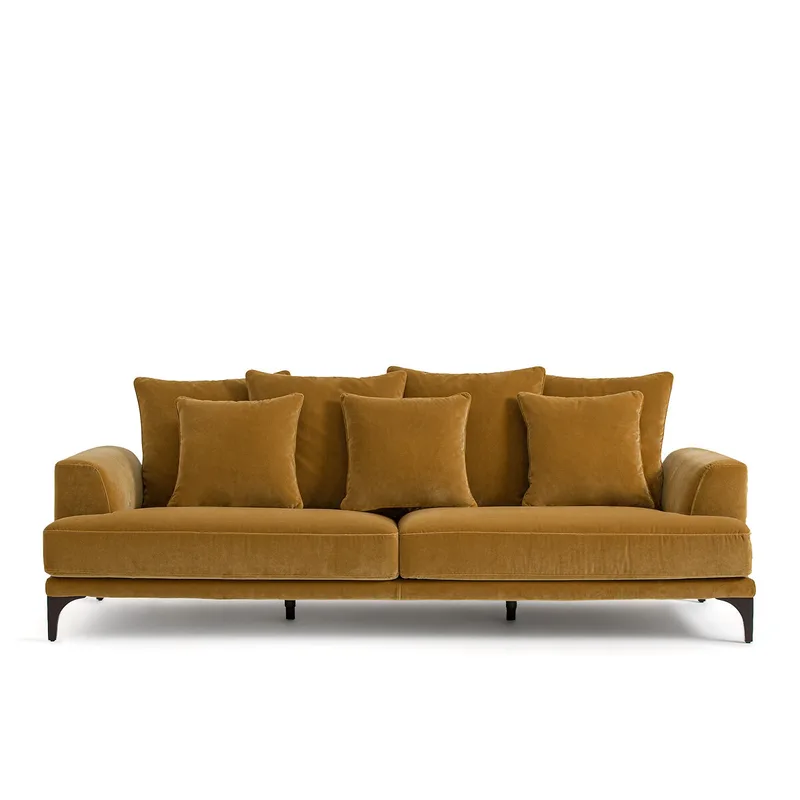 Καναπές με βελουτέ ταπετσαρία Μ105xΠ217xΥ84cm