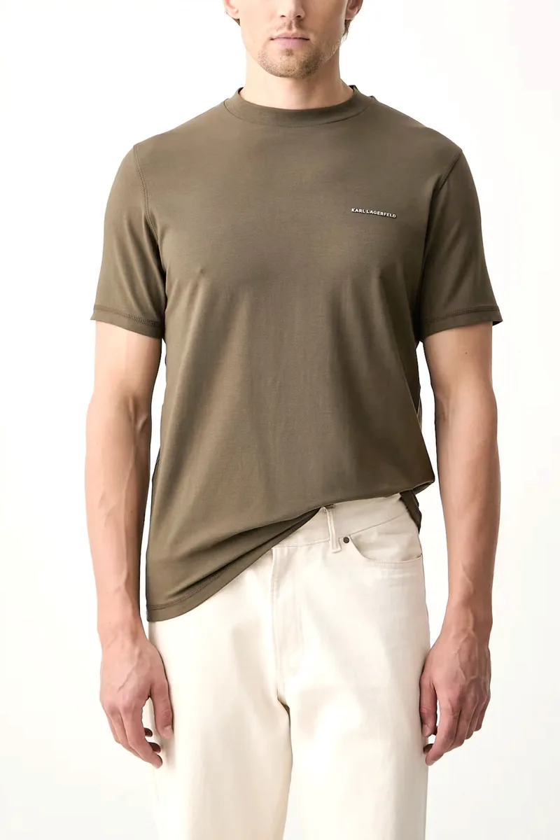 KARL LAGERFELD T-SHIRT CREWNECK METALLIC LOGO ΧΑΚΙ
