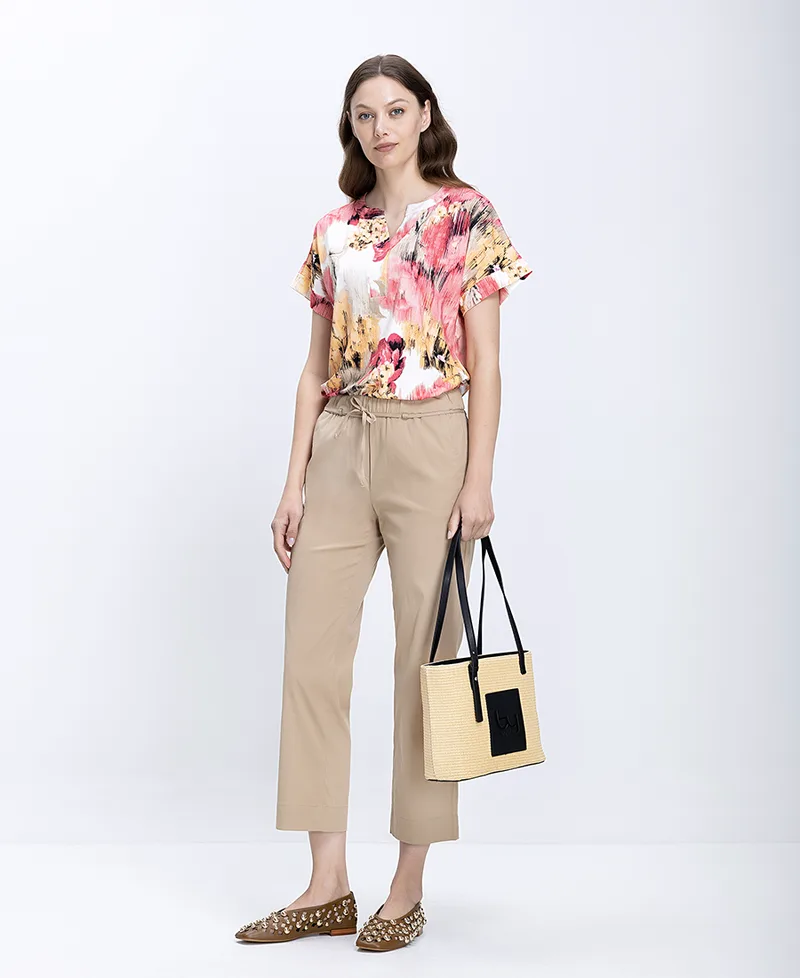 Γυναικεία Παντελόνα Cropped Straight Fit Με Δέσιμο Στη Μέση