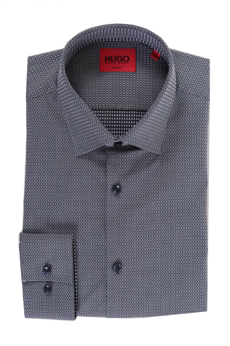 HUGO ΠΟΥΚΑΜΙΣΟ KOEY SLIM FIT ΜΙΚΡΟΣΧΕΔΙΟ ΜΠΛΕ