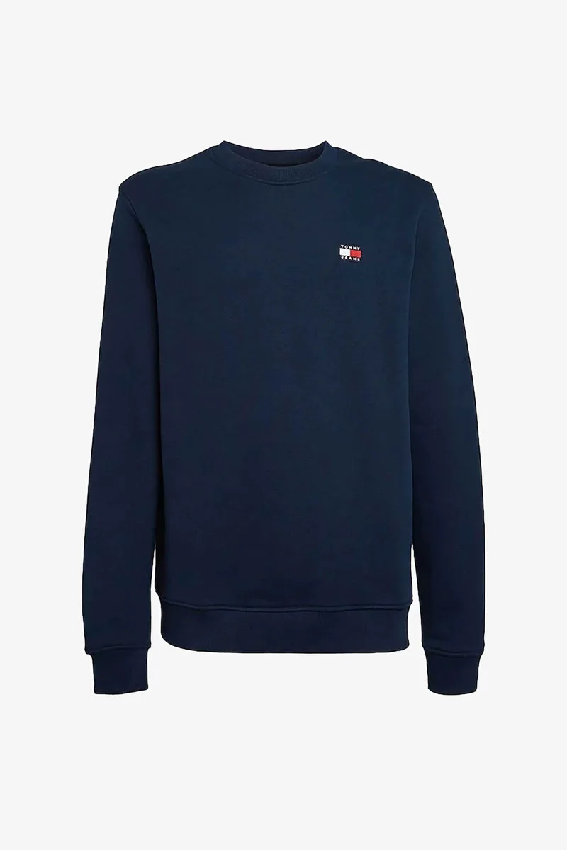 Tommy Jeans ανδρική μπλούζα φούτερ μονόχρωμη με logo patch Regular Fit - DM0DM17986 Μπλε Σκούρο
