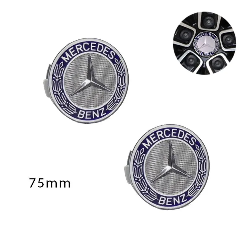 Σετ Διακοσμητικά Καπάκια Κέντρου Ζαντών Mercedes 2τμχ 75mm Μπλε