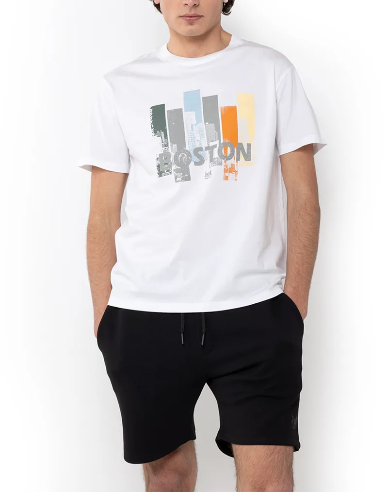 THE BOSTONIANS ΜΠΛΟΥΖΑ BOSTON PRINT REGULAR FIT 3TS1304-WHITE White
