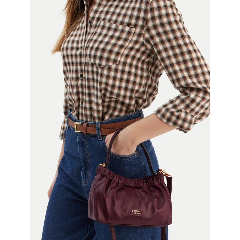 Τσάντα Tommy Hilfiger Soft Leather Mini Crossover AW0AW18306 Μπορντό