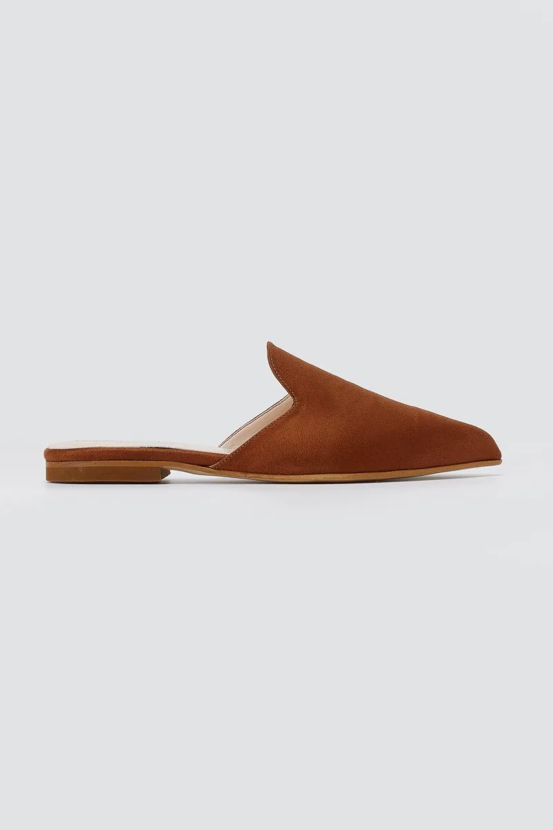 TFP Asymmetric Pointed Flat Mules - V18 - Tan Suede