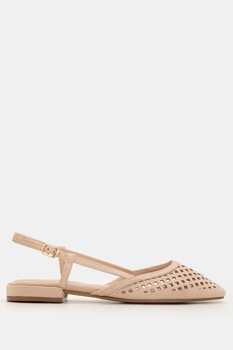 Γοβάκια Slingback με Τόκα - Μπεζ-Σκούρο