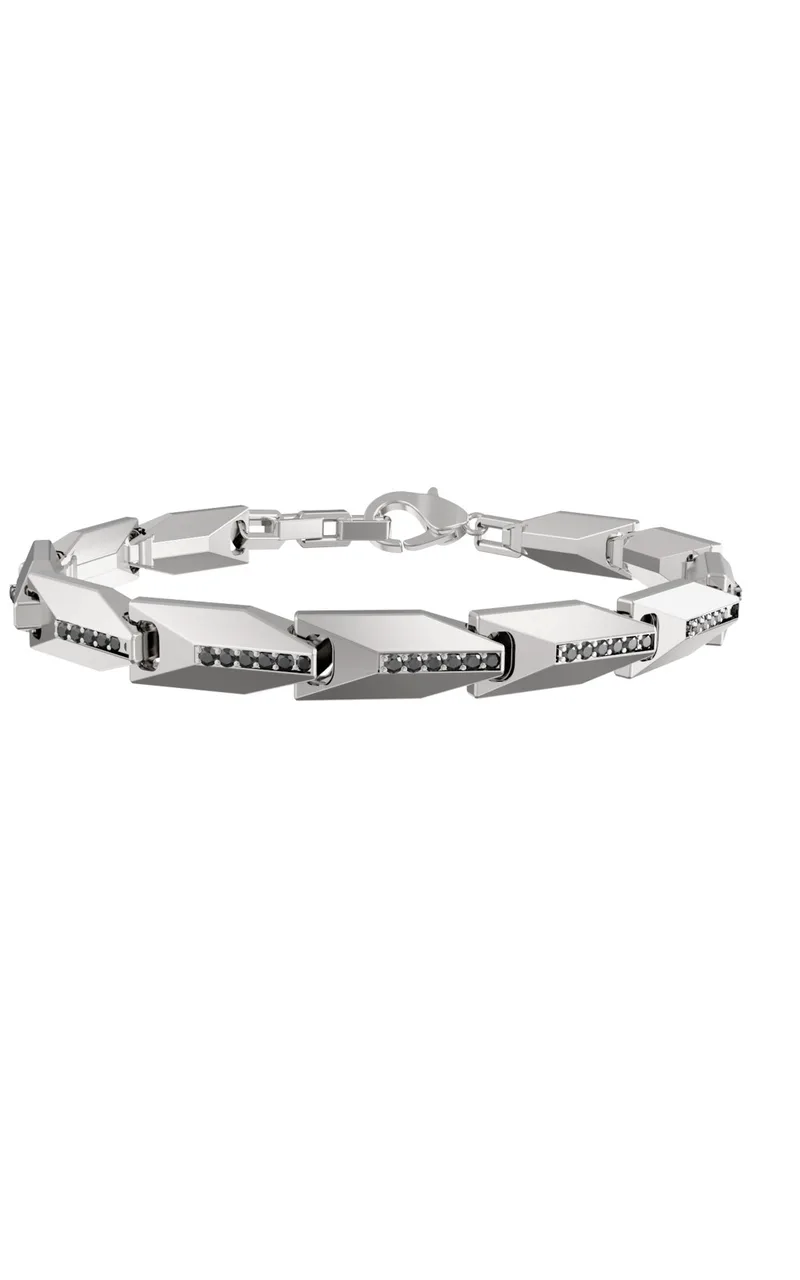 GUESS STEEL TRUE SPIRIT JUMB06043JWRHL Βραχιόλι Ασημένιο Με Μαύρες Πέτρες
