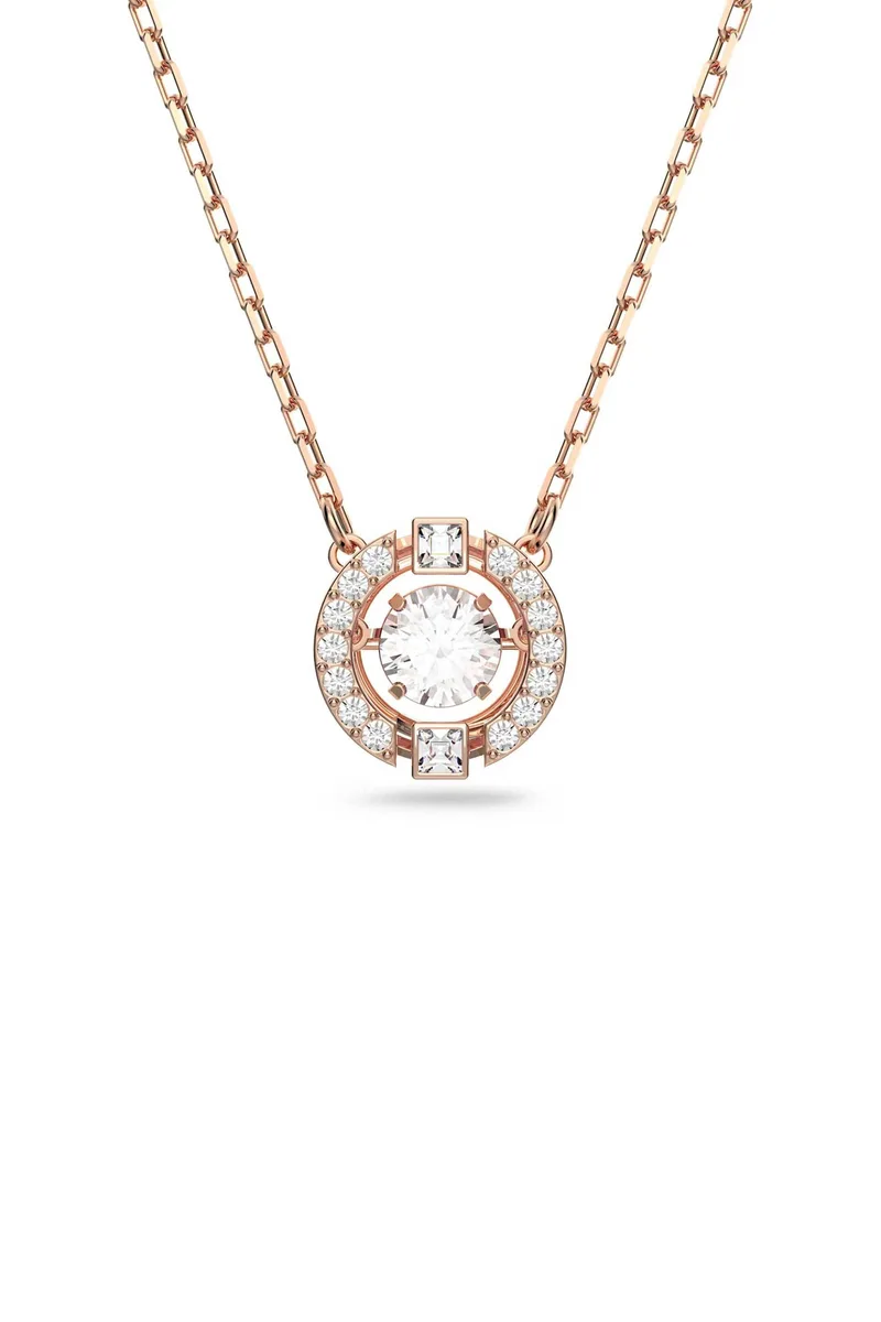 Swarovski γυναικείο κολιέ στρογγυλή κοπή, λευκό, επιμετάλλωση σε ροζ χρυσαφί τόνο "Una" - 5272364