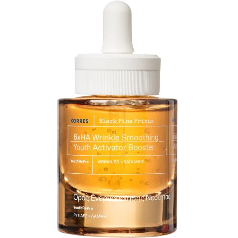 Korres Black Pine Primus 6xHA Wrinkle Smoothing Youth Activator Booster Ορός Προσώπου για Λείανση των Λεπτών Γραμμών - Ρυτίδων, Κατάλληλος για Όλους τους Τύπους Επιδερμίδας 30ml