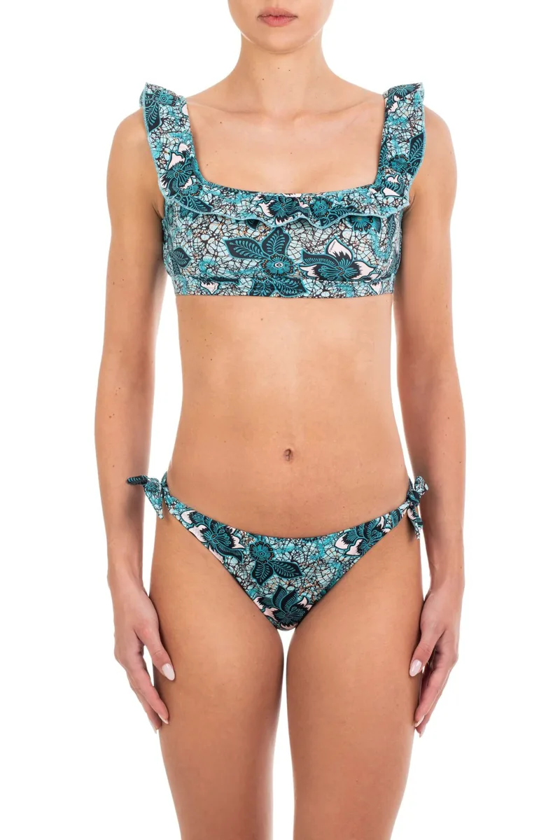 Emmanuela Swimwear Γυναικείο Μπικίνι Με Βολάν Λεπτομέρειες Και Floral Εμπριμέ Σχέδιο