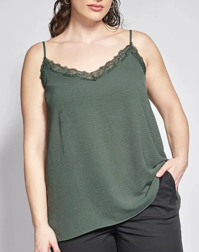PARABITA Top lingerie με τιράντες και λεπτομέρεια δαντέλας 012610100265-023 Khaki