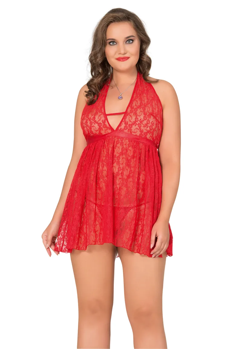 Babydoll δαντελένιο με εσώρουχο Moongirl Eva MG10021-Κόκκινο
