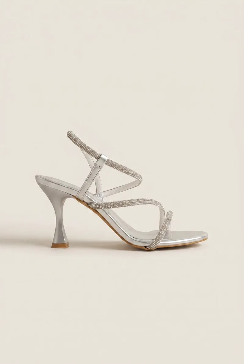 TFP Rhinestone Strap Stiletto Heel Sandals - 712 - Silver Metallic