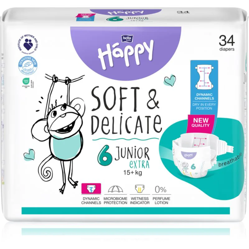 BELLA Baby Happy Soft&Delicate πάνες μίας χρήσης με κανάλια Junior Extra 15+ kg 34 τμχ