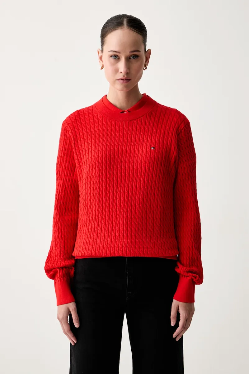 Tommy Hilfiger πλεκτό μπλουζάκι πόλο γυναικείο με βαμβάκι