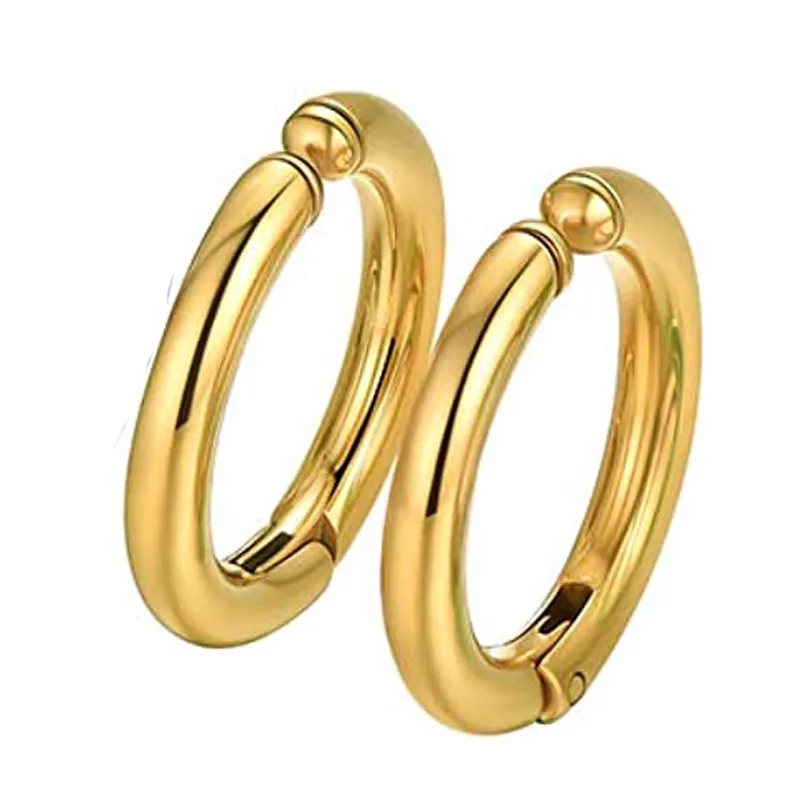Jt Unisex σκουλαρίκια κρίκοι με κλιπ ατσάλι Χρυσό