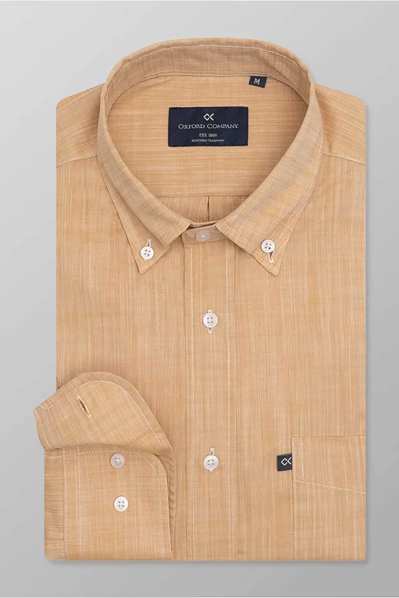 Oxford Company ανδρικό sport πουκάμισο button down μονόχρωμο Regular Fit - F110-BZ10.04 Μουσταρδί