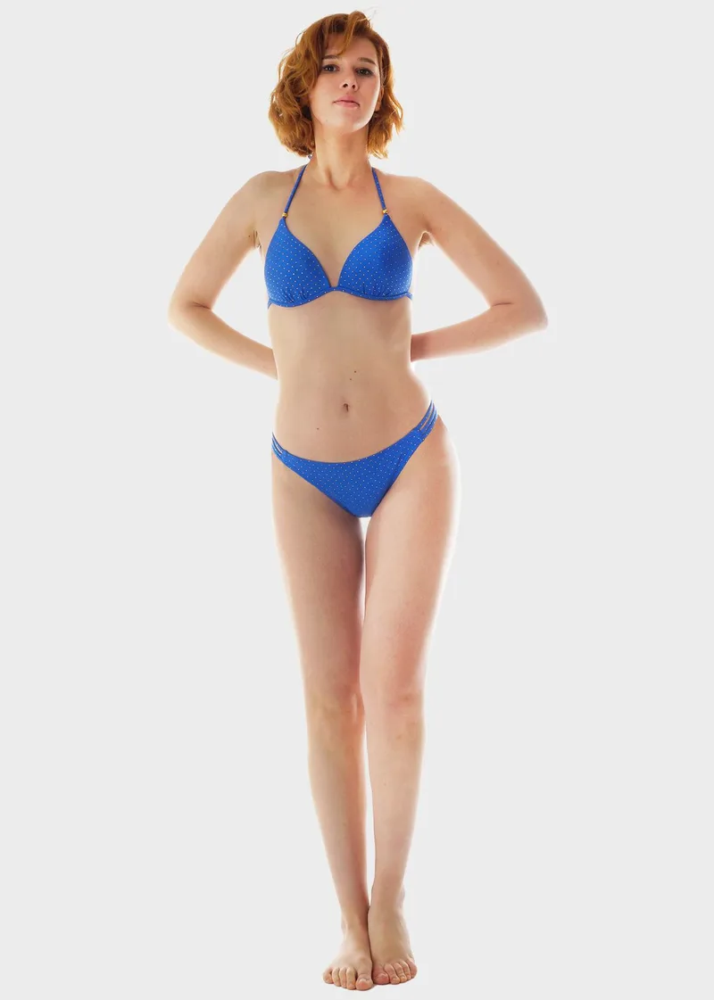 Γυναικείο set μαγιό bikini μονόχρωμο strass ενσωματωμένη ενίσχυση slip brazil.Καλυπτει B CUP ΡΟΥΑ