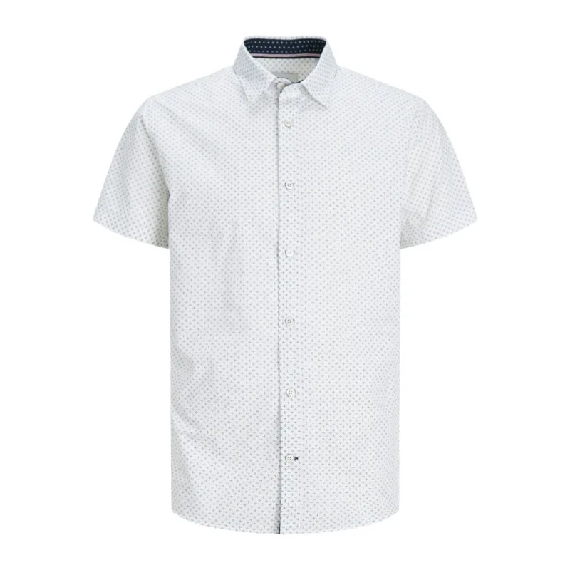 Jack & Jones "Plain Ditsy Detail", βαμβακερό κοντομάνικο πουκάμισο με μικροσχέδιο - White