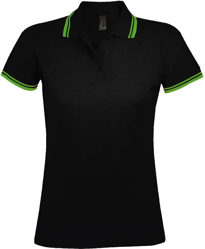Γυναικείο πόλο πικέ Pasadena Women SOLS 00578 Black/Lime