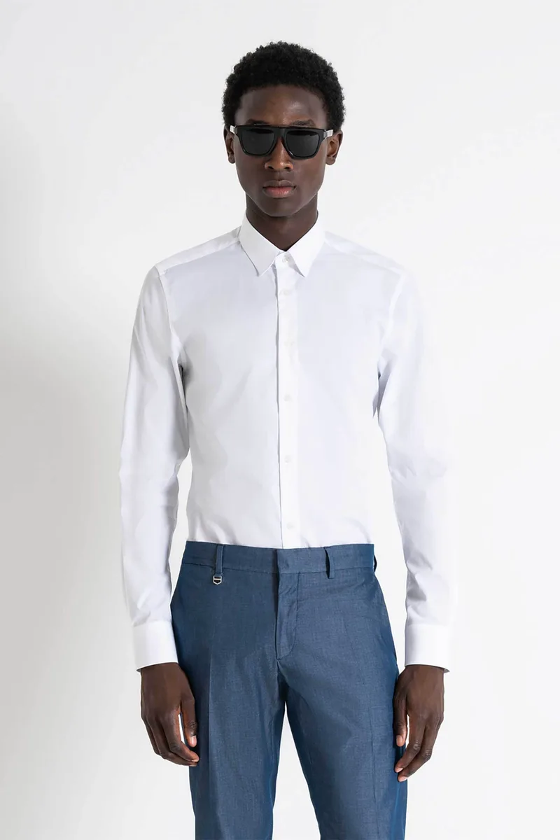 Antony Morato ανδρικό πουκάμισο μονόχρωμο Slim Fit "Νapoli" - SL00628FA400078 Λευκό