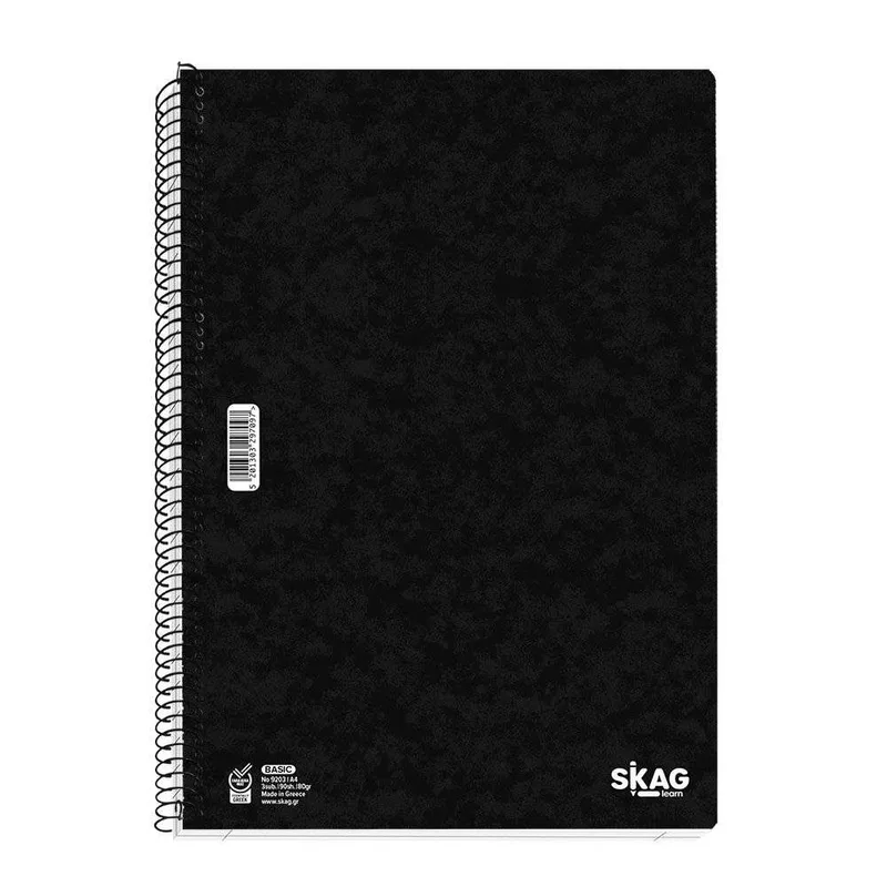 297097 SKAG ΤΕΤΡΑΔΙΟ ΣΠΙΡ BASIC Α4 3 ΘΕΜ 90φ ΜΑΥΡΟ