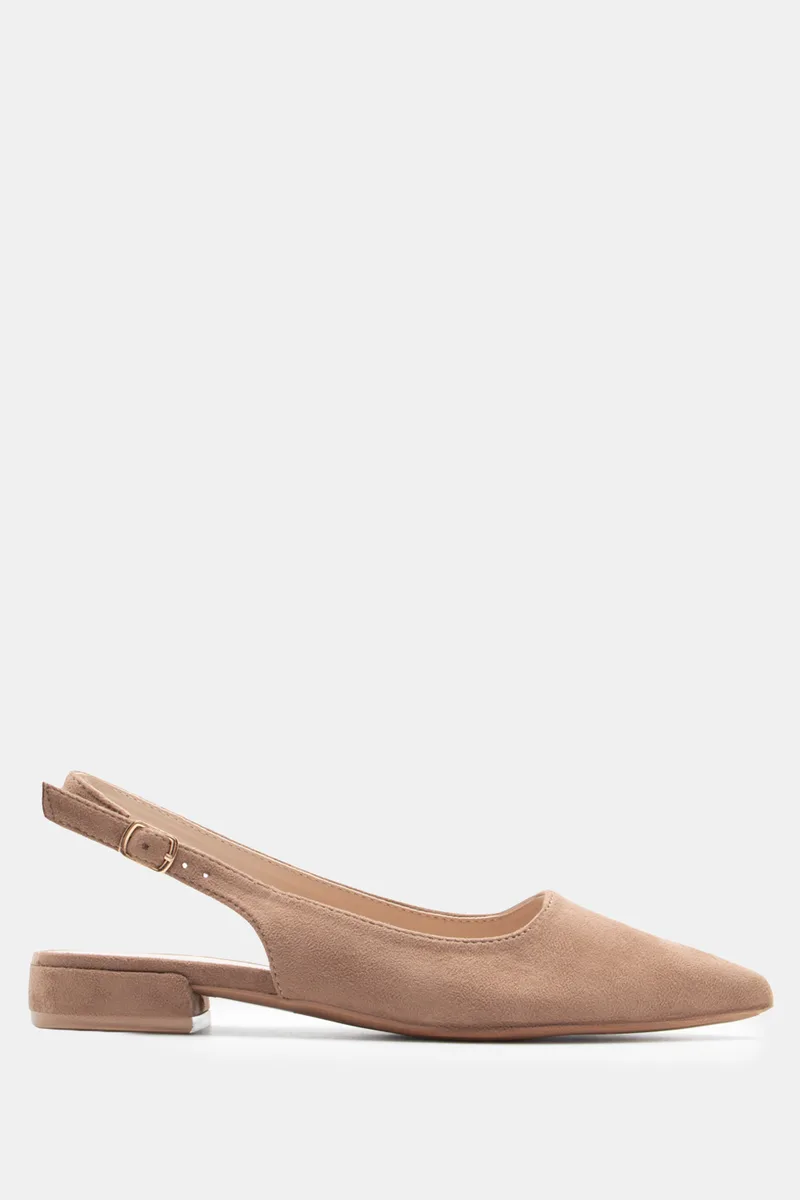 Γοβάκια Slingback Μυτερά με Τόκα - Μπεζ-Σκούρο